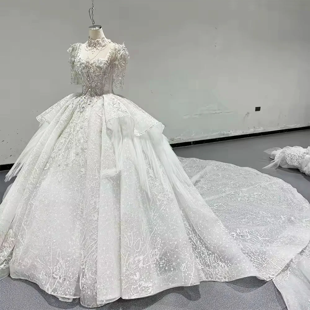 İnyaдебное плаokubе 2025 media manga cuello cuadrado rebordear vestido de bola de cristal vestido de novia vestido de novia largo de encaje con abertura en la espalda