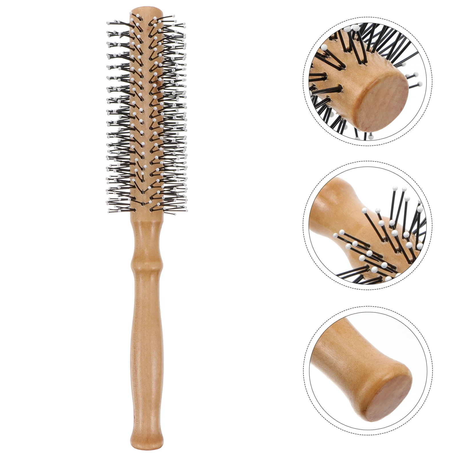 

Blow Dryer Hairdressing Wooden Roller Comb Round Brush Scalp Massage Khaki Salon Miss