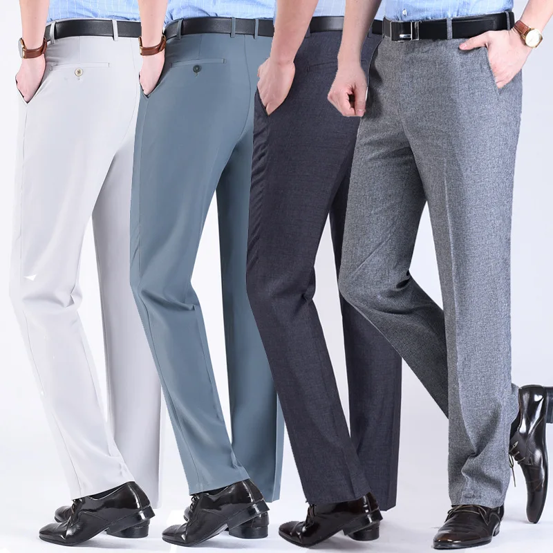 Men's Business Casual Suit Pants Spring Summer New Fashion Good Quality Solid Color Simple Basic Thin Iron Free Straight Trouser