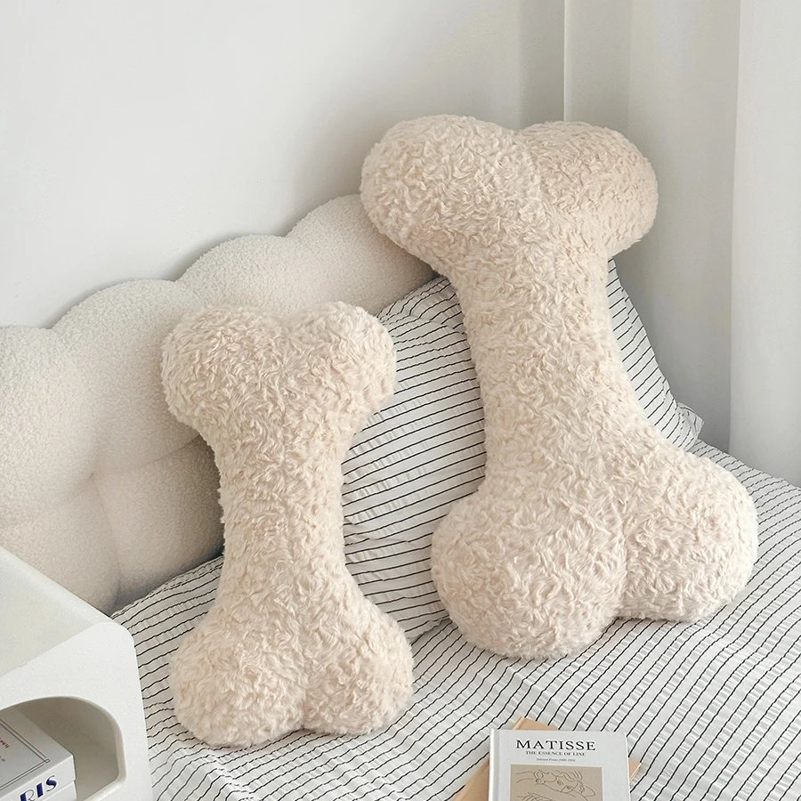 Comfortable White Bone Back Cushion Stuffed Bone Long Pillow Sofa Bed Back Cushion Nordic Style Home Decor Gifts Girl