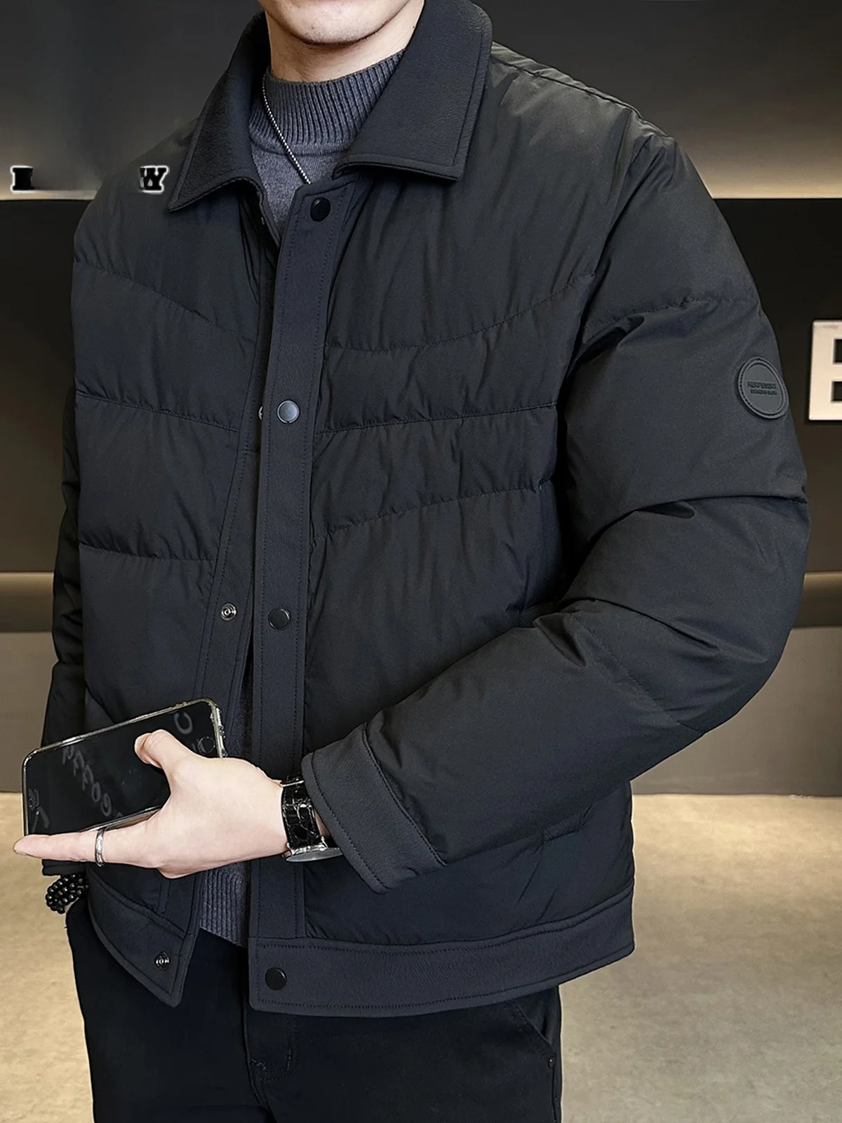 

Men's Quilted down Jaet Thiened Windproof Collar Patchwork Winter Coat Youth Casual Sle Warm Long Sve Coat