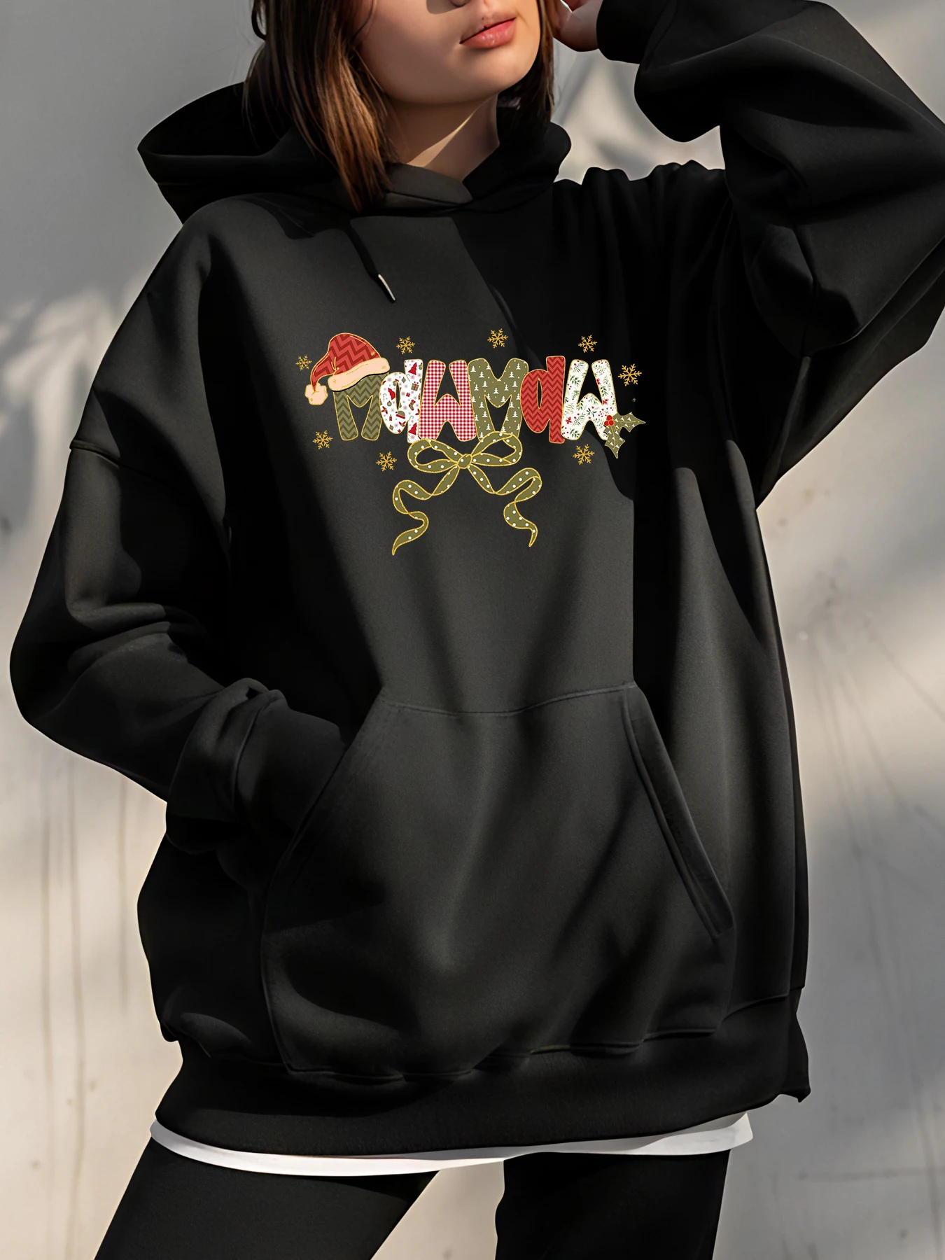 

Christmas Hoodie Women's Santa Hat Letter Print Oversized Sweatshirt Casual Winter Outfit for Women