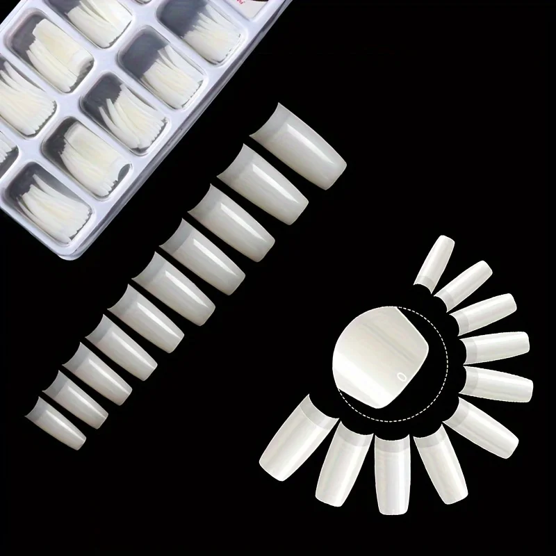 100Pcs Long Almond Coffin French Fake Nails Half Full Cover Nail Art Extension Tips Claw False Nail Artificial Tips