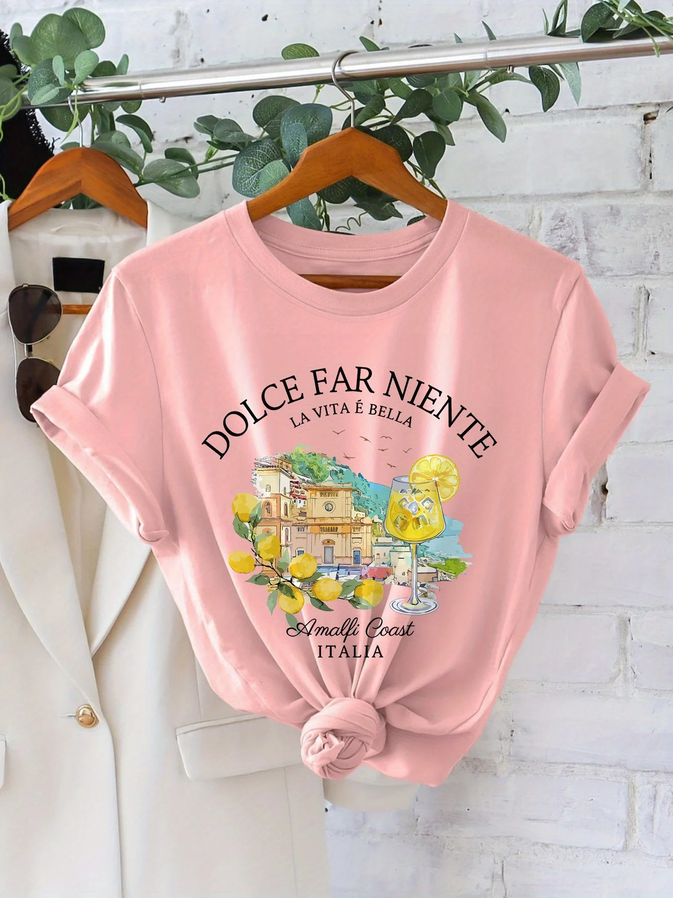 تي شيرت مطبوع عليه حروف ورسومات بأكمام قصيرة ورقبة دائرية كاجوال لملابس الصيف والربيع النسائية #2