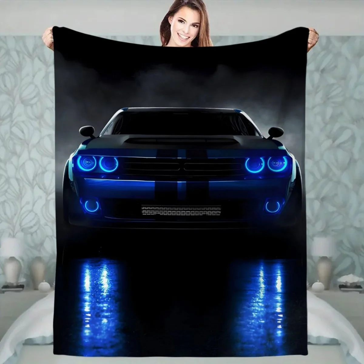 

Muscle Car Print Flannel Blanket Soft Lightweight Throw for Bed Chair Nap Decor Birthday Gift for Men Women