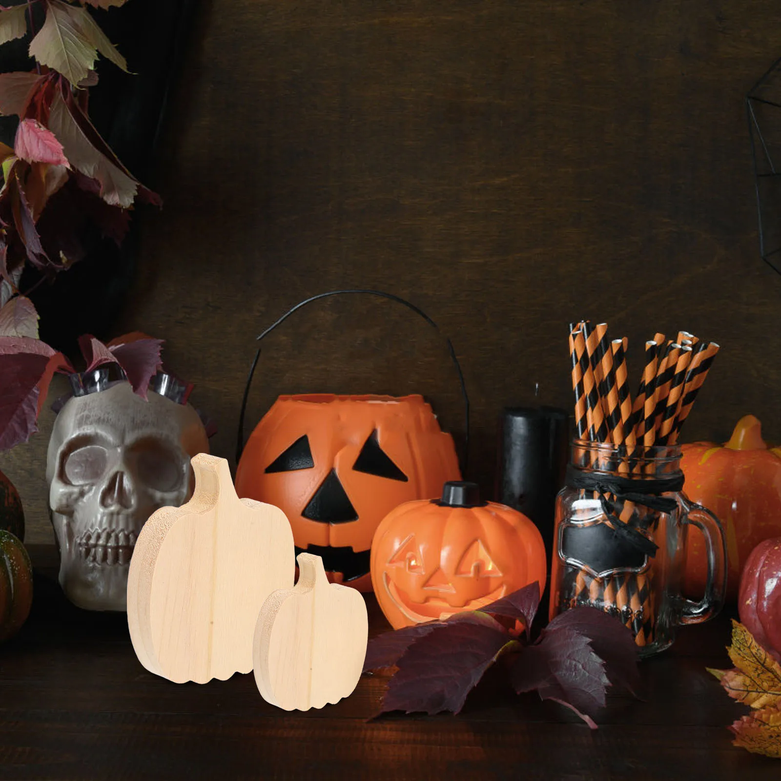

3pcs Wood Pumpkin Decor Fall Thanksgiving Unfinished Block Signs For Home Office Party Harvest Festival 12.5X10.5Cm