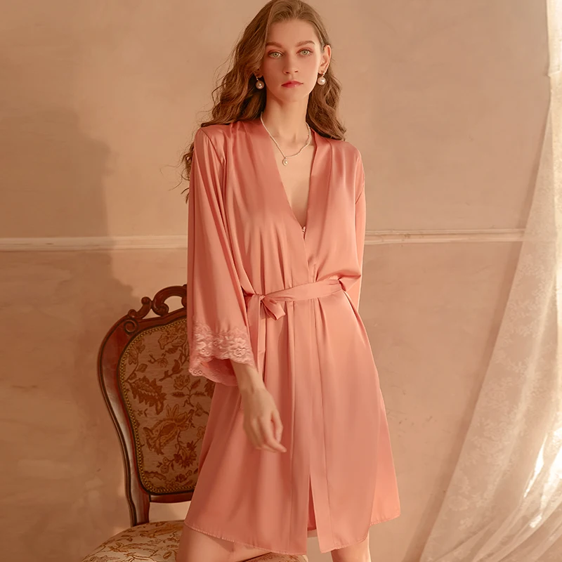 

Women Robes Sleepwear Satin Lace Bathrobe Sleeping Dress Soft Home Wear Nightgown Sexy Lingerie Bath Robe Sleep Tops New Arrived