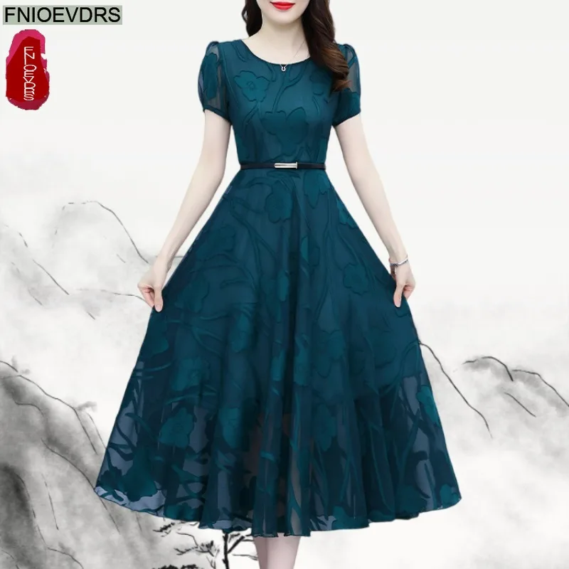 

Шифоновое платье высокого качества, новая мода, женское летнее платье в европейском стиле с коротким рукавом и цветочным принтом, элегантные черные платья с поясом