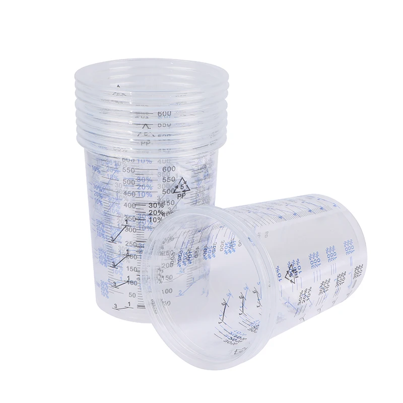 10 pz Tazza di Miscelazione di Vernice di Plastica 600 ml Vaso di Miscelazione Tazza di Calibrazione di Miscelazione di Vernice per Miscelazione Precisa di Vernice E Liquido di Alta Qualità