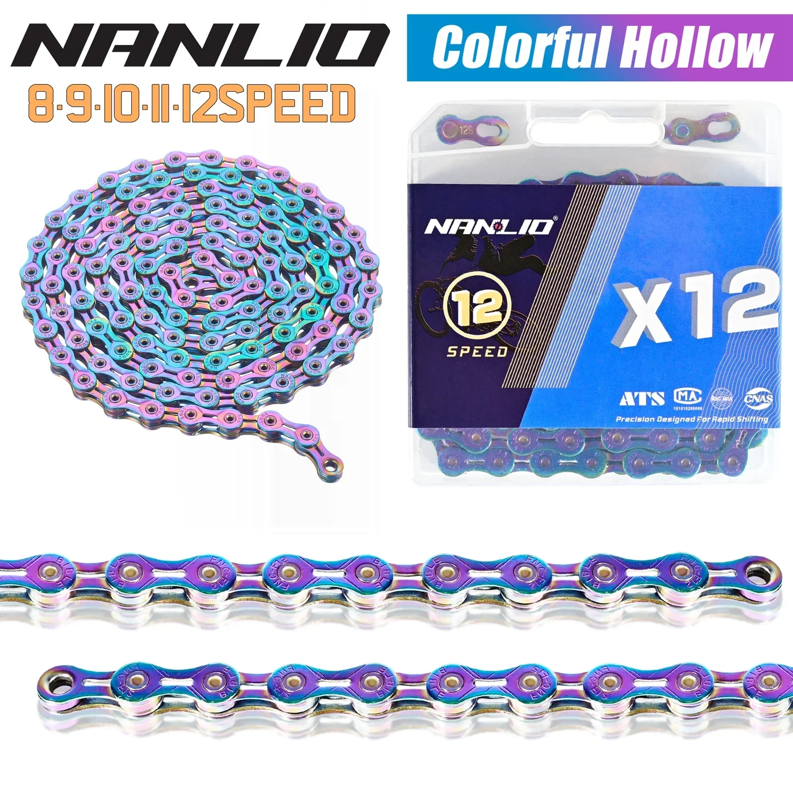 

Nanlio mountain bike Chain116L 9/10/11/12S X9 X10 X11 X12 Derailleur hollow High Quality Road MTB Bike colorful Chain