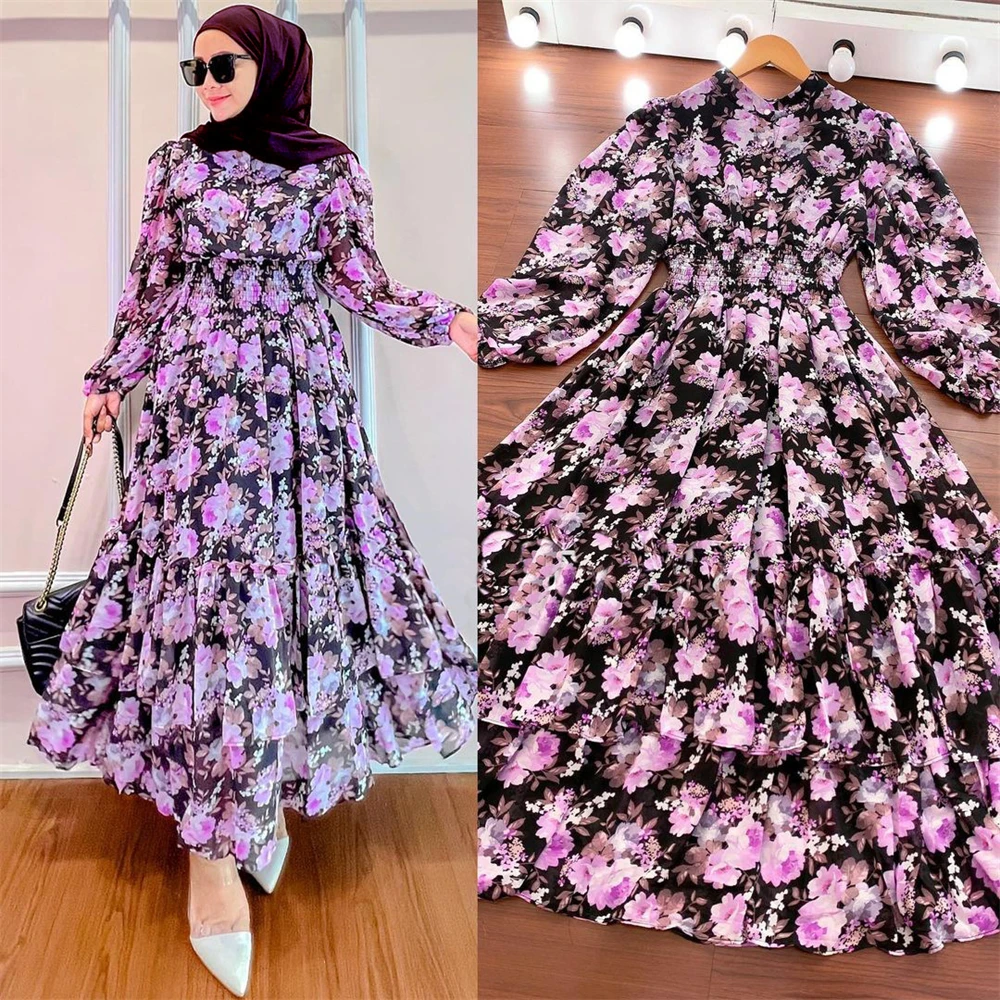 

Women Vintage Floral Printed Full Sleeve Spring Autumn Dress Retro Office Maxi Elegant Ladies Party Casual Long Shirt Dresses