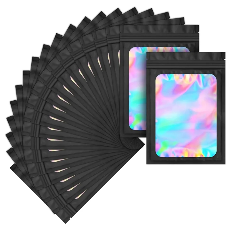 100 แพ็ค Mylar กระเป๋า Holographic กลิ่นบรรจุภัณฑ์สําหรับธุรกิจขนาดเล็ก Resealable กระเป๋า (3X5 นิ้ว) ทนทานสีดํา