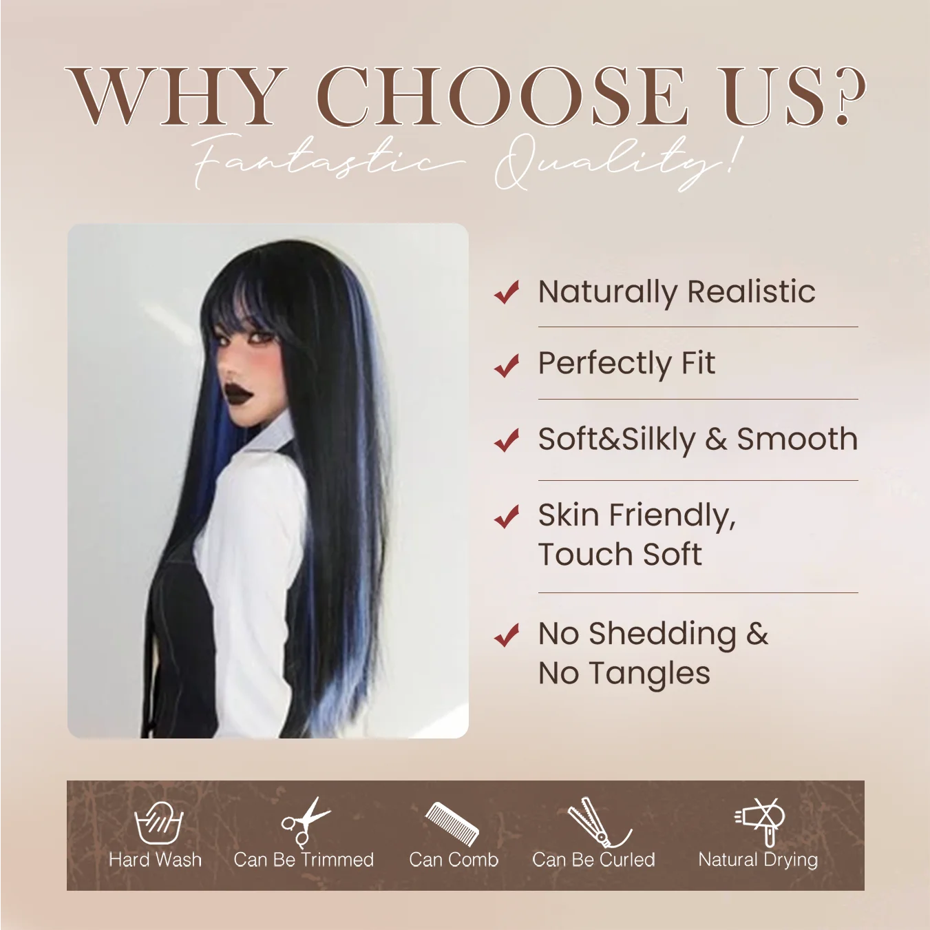 Allbell Magique أسود تسليط الضوء على شعر مستعار اصطناعي أزرق طويل مستقيم شعر مستعار مع الانفجارات شعر مستعار أسود وأزرق للنساء استخدام الحفلات التنكرية