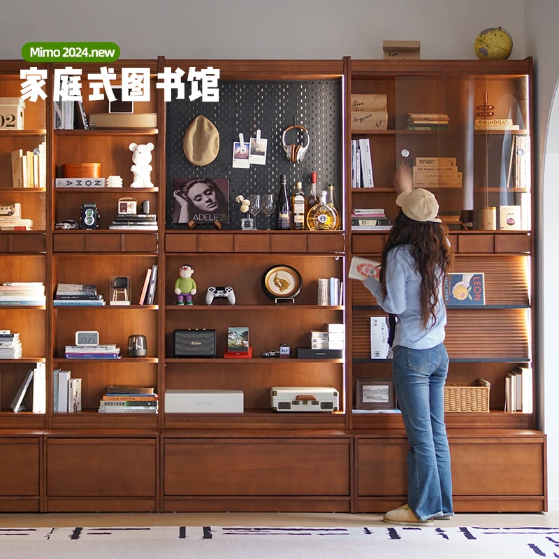 card seat bookcase, integrated whole wall floor-to-ceiling living room bookcase, storage display cabinet with glass door