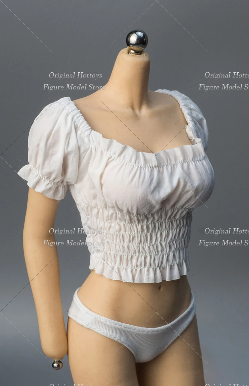 Em estoque escala 1/6 feminino soldado roupas acessório manga puff cor sólida magro camiseta caber 12 polegadas modelo de figura de ação