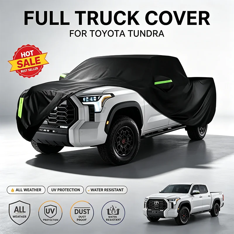 For Toyota Tundra Full Car Cover All Weather Snow Sun UV Dustproof Reflective Strips Wind Straps Outdoor