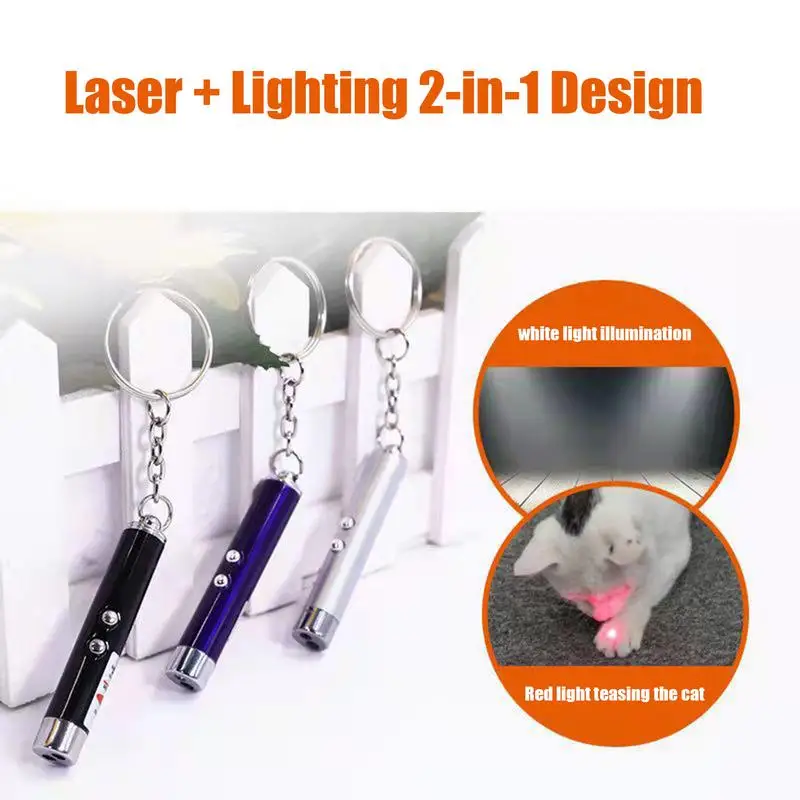 6 Colors 2-In-1 Cat Pet Toy Red Laser Light LED Pointer Pen Keychain White Flashlight Torch Interactive Training For Cat Dog