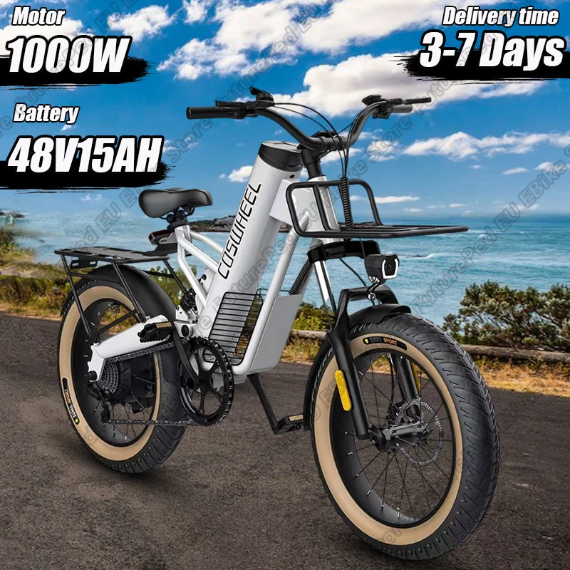 COSWHEEL M20 Electric Bicycle 1000W Powerful Motor 48V15AH Lithium Battery Aldult Electric Bike 20*4.0 Inch Fat Tire City E-bike