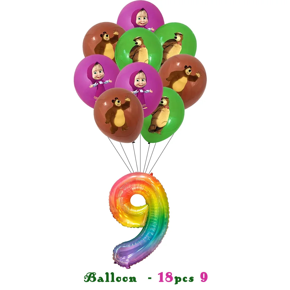 Mascha und der Bär Geburtstagsparty Banner Luftballons Teller Becher Servietten Tischdecke Mädchen Cartoon Partyzubehör Dekoration Babyparty – Detail 31