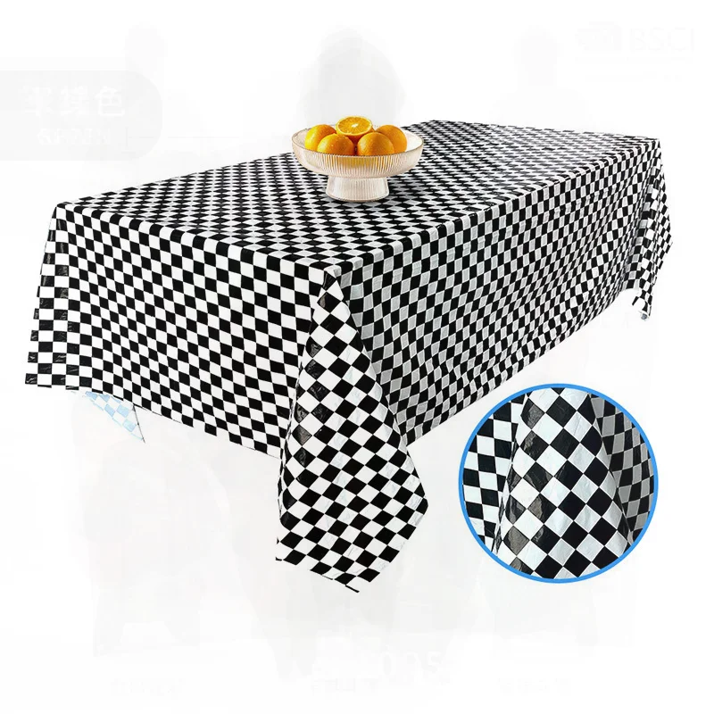 

Black And White PE Racing Party Disposable Tablecloth Thickened Peva Waterproof Checkerboard Pattern Rectangular for Wholesale