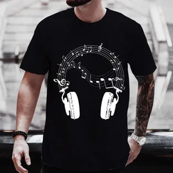 Musical Notes Headphone Print Men T-Shirt Summer Men Tshirts Loose Oversize Tshirt Casual Breathable Short Sleeve Tee Clothing