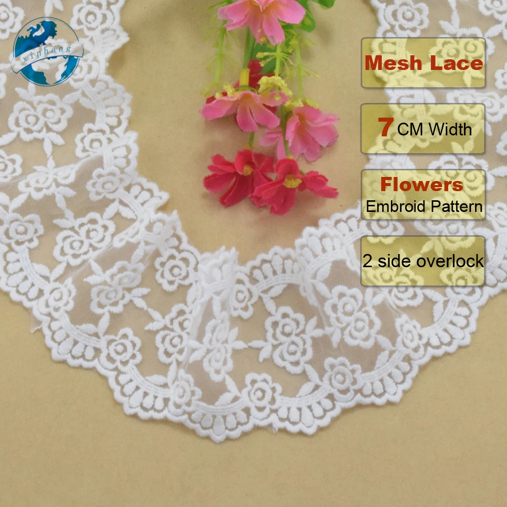 6.5cm Wide Cotton Embroidery Lace Sewing Ribbon Guipure Trim Wedding Decoration DIY Dolls Colthes Accessories Lace Edge#4001