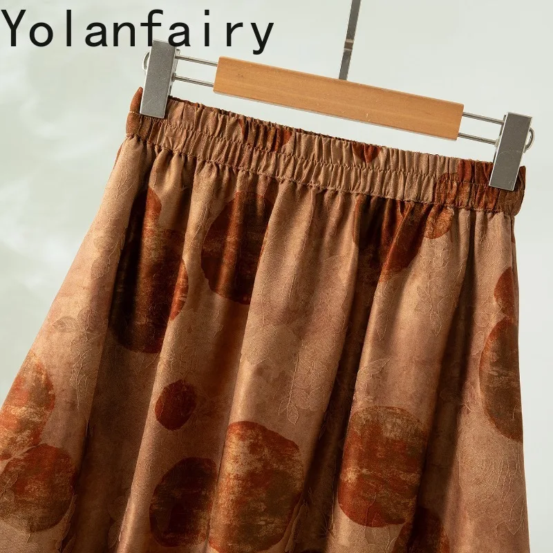 YOLANFAIRY Real Silk Red Watered Gauze Skirts Long Women 100% Mulberry Silk Skirt Summer Clothing Elegant Bud Skirt High Quality