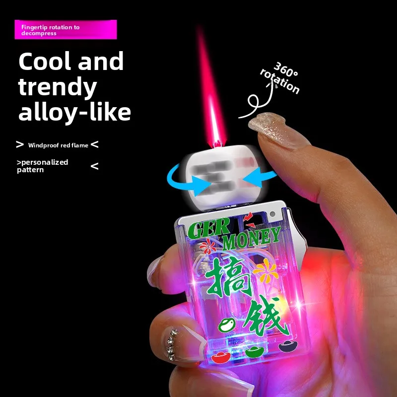New Rotating Fun Dice Windproof Lighter, Cool, Luminous, Relieving Stress, Play with Pull Down Ignition, Outdoor Fun Lighter