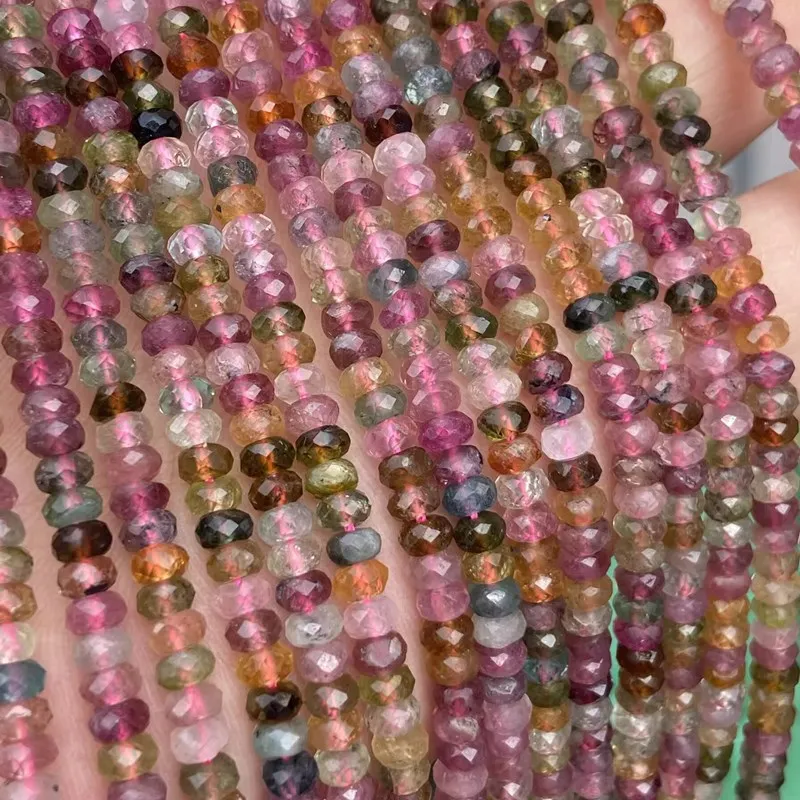 

6A Tourmaline Roundelle faceted multicolor 2.5*4mm 38cm for DIY jewelry making loose beads FPPJ wholesale beads nature