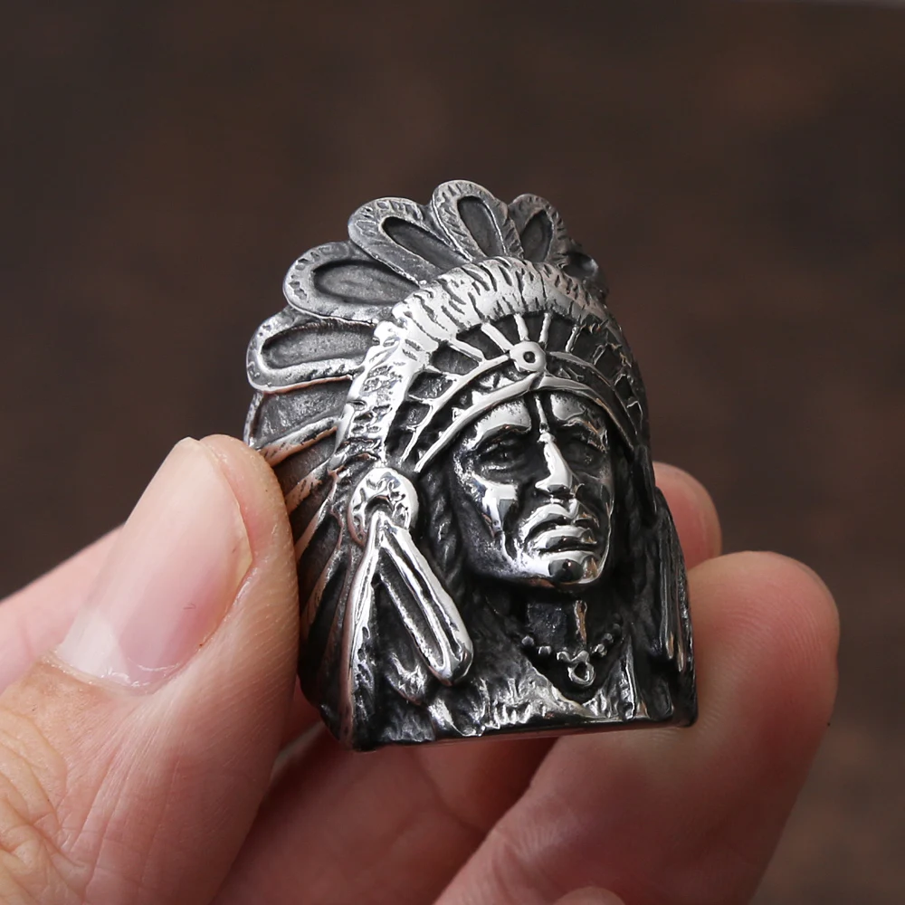 Vintage Indian Chief Rings For Men 316L Stainless Steel Biker Men\'s Ring Huge Punk Hip Hop Ring Fashion Jewelry Gift