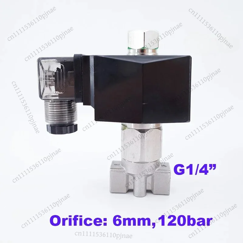 

GSPG-06K NO SS304 High Pressure Solenoid Valve 2 Way 120Bar 1/4" BSP Thread 6mm Orifice 12V 24V 220V Water Control Valve