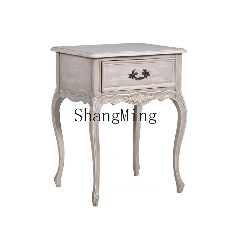 

ZYH retro solid wood carving flower bedside table master bedroom villa bedside drawer locker