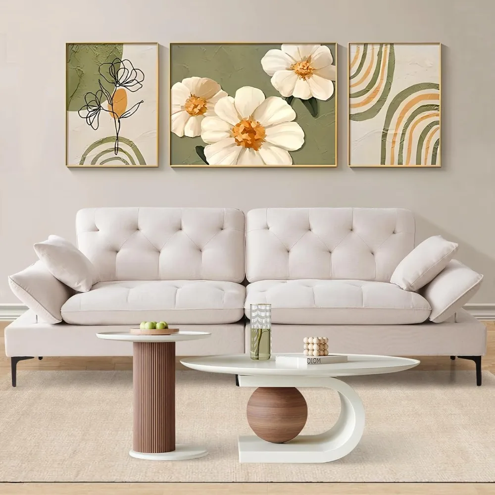 

3-Seater Tufted Sofa， 100" Comfy Chenille Fabric Couch for Living Room, Office, Apartment with Deep Seat, Upholstered Couch wit
