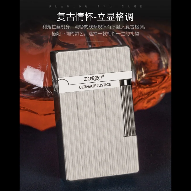 ZORRO New Original Genuine  Loud Sound Lighter Steel Wire Drawing  Engine Smoking Pipe Lighters Gift for Men