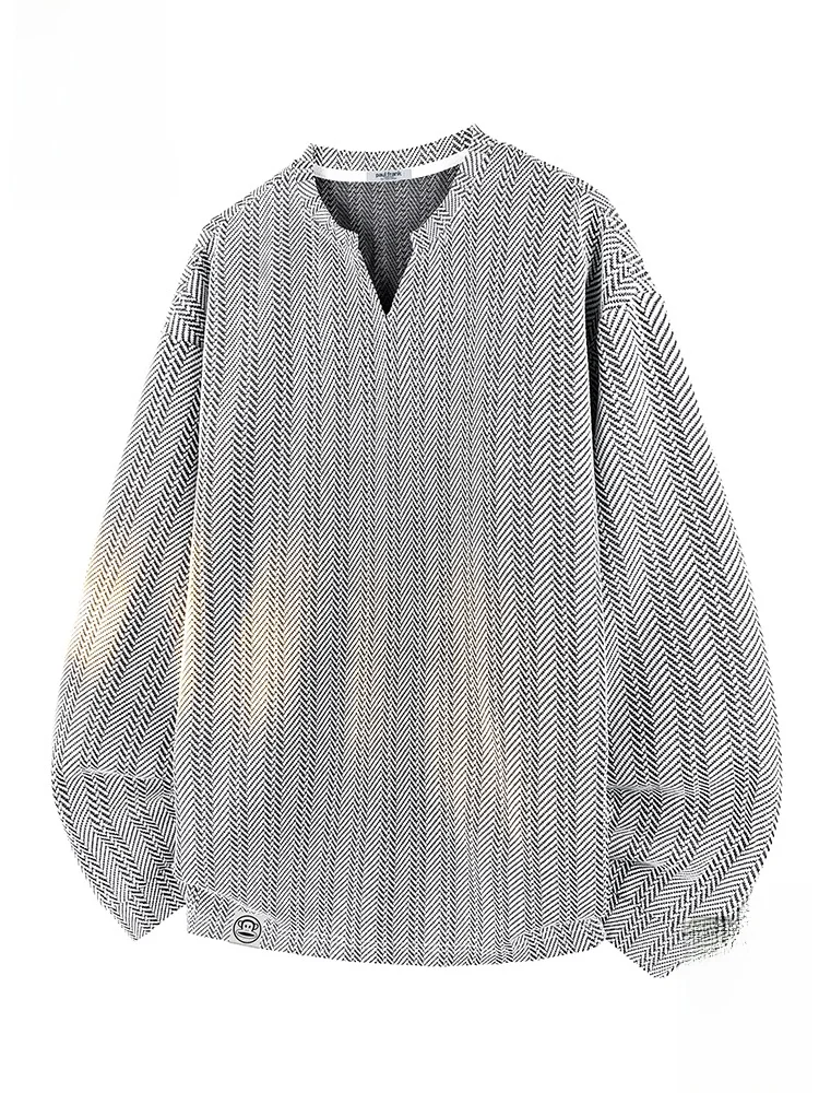 

PaulFrank Retro American Fibone Pattern V-ne Long Sve T-irt Men's Heavyweight Casual Base irt Autumn Season