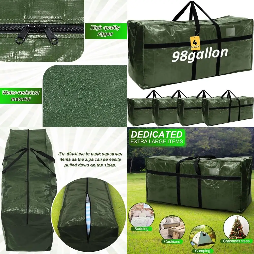 

Extra Large 98 Gallon Storage Bags with Zipper Handles for Christmas Tree and Dorm Use (Army Green)