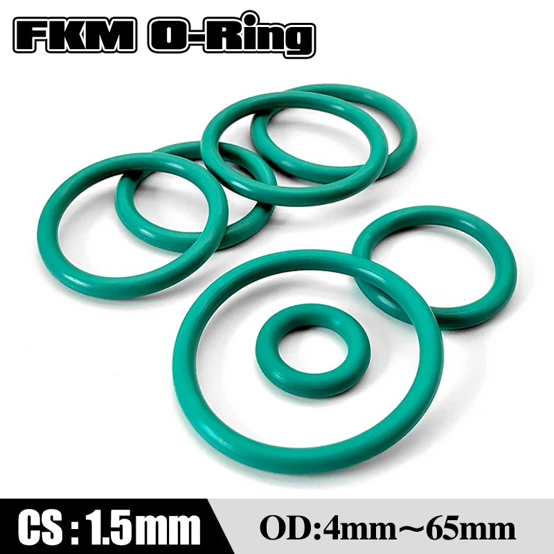 

Green FKM Sealing Gasket CS 1.5mm OD4-65mm Fluorine Rubber O Ring High Temp Resistance Insulation for Industrial Use