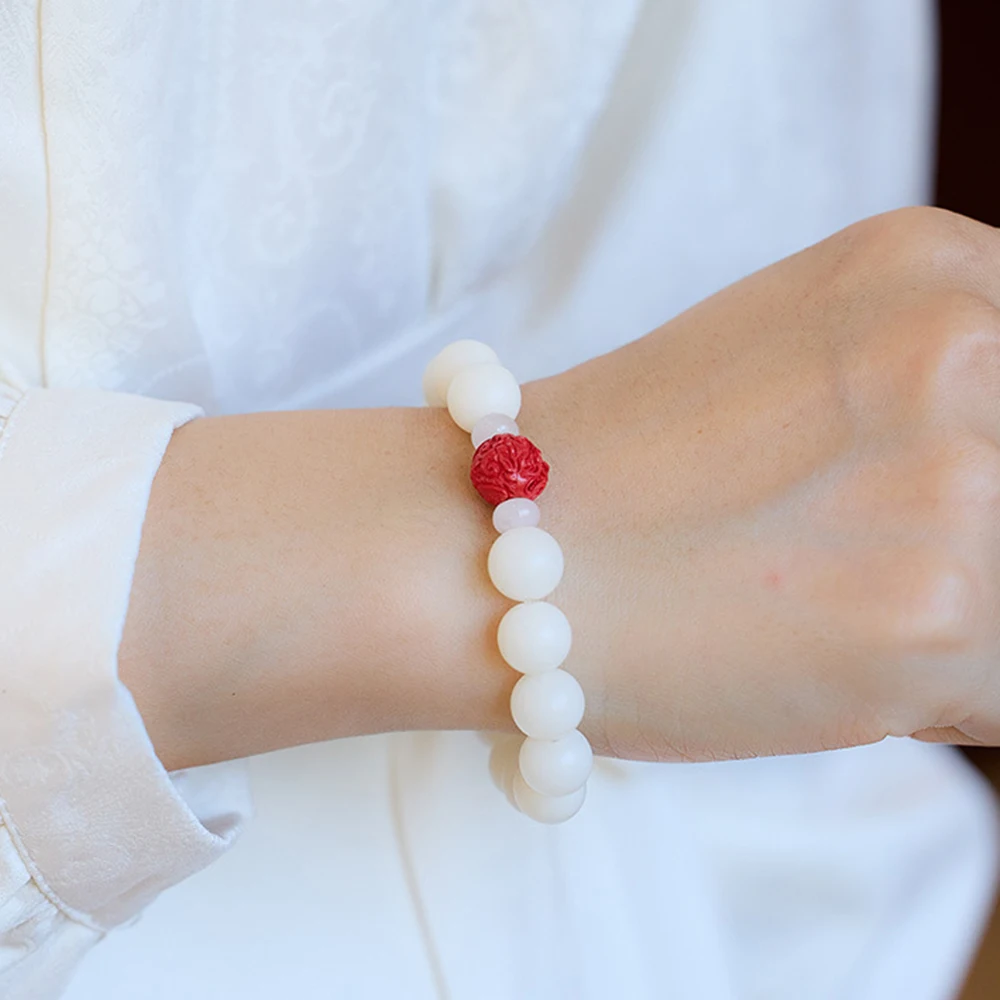 10MM Natural White Bodhi Round Bead Bracelet  Women Men Hand String Buddha Beads Rosary Bangles Yoga Meditation Jewelry Gifts