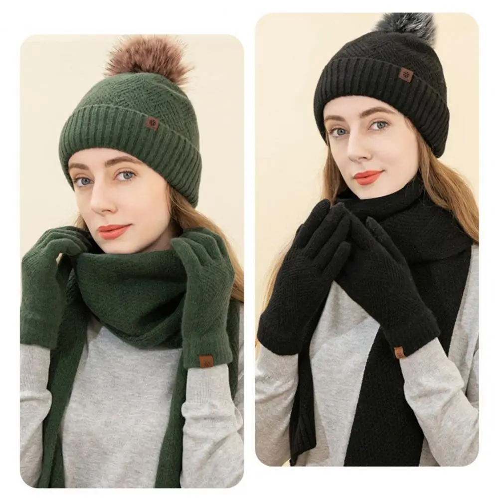 Women Wool Hat Scarf Gloves Set Women's Winter Knit Hat Scarf Gloves Set Soft Wool Blend Cold-proof Design Gift for Women