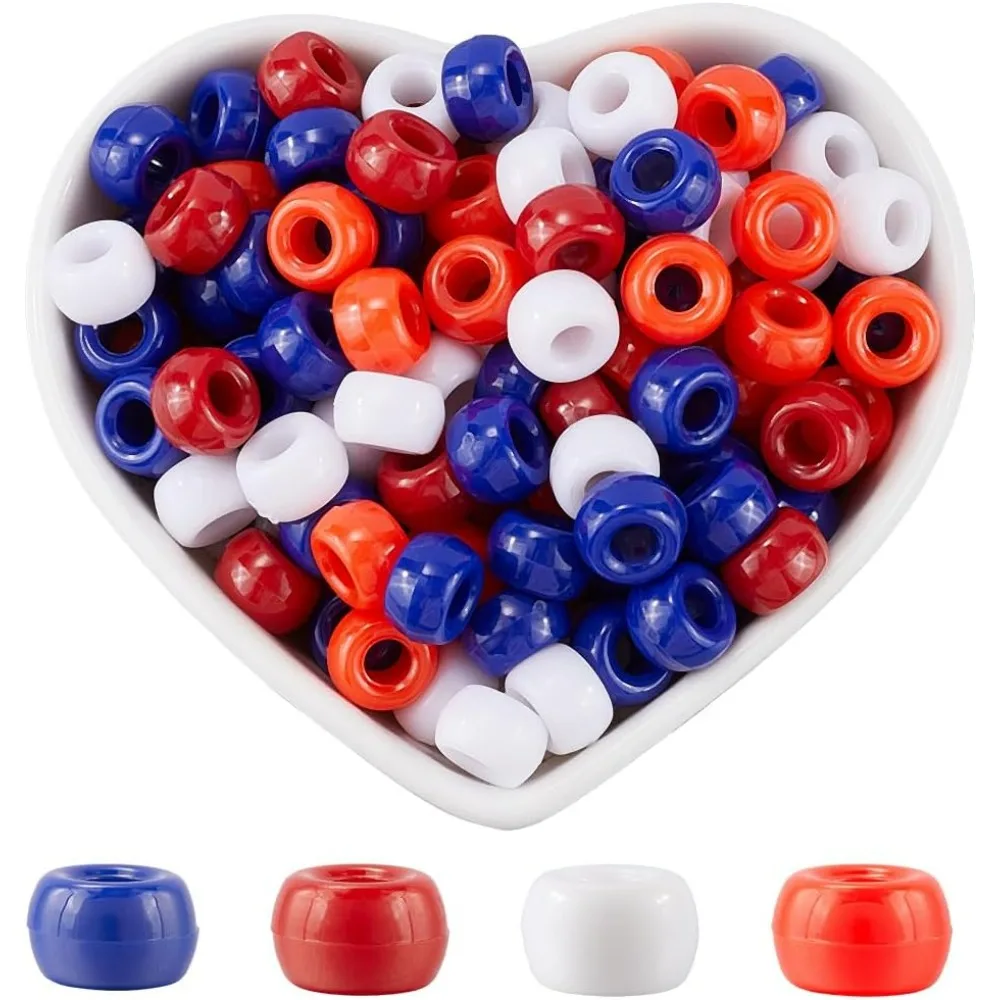 

800Pcs 9mm Patriotic Beads Bulk Red White Blue Pony Beads Independent Day 4th of July Friendship Round Plastic Crafts Bead