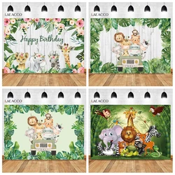 Gray White Wood Planks Board Jungle Safari Birthday Party Customized Poster Photozone Photo Background Photographic Backdrops