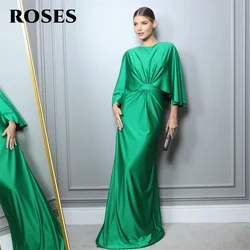 ROSES O Neck Green Charming Prom Dress Gown Three Quarter Stain Formal Gowns Beach Drop Shipping Evening Gown vestidos de noche