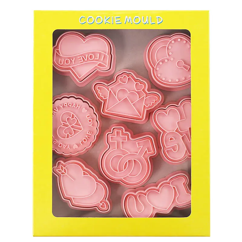 8 Pieces Valentine\'s Day Biscuit Mold LOVE Envelope Shape Sandwich Cookie Mold Plastic Cookie Cutter Cookie Stamps Baking Mold