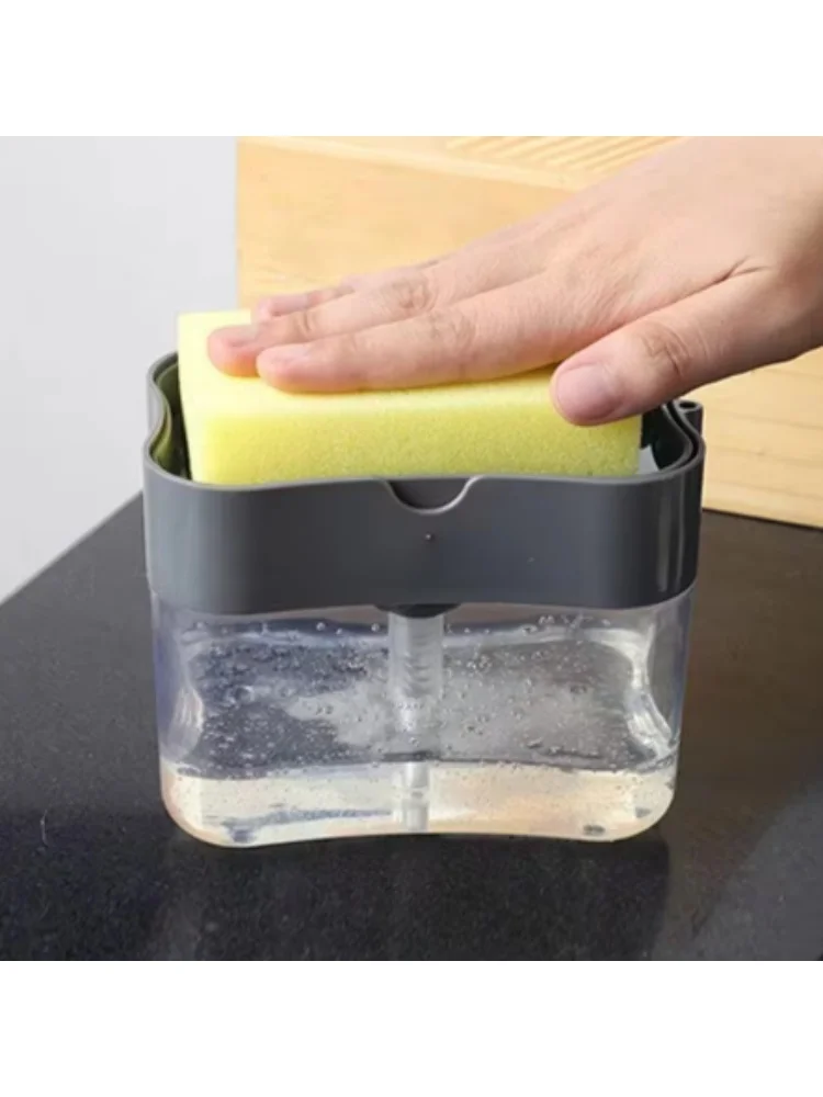Sink Side Liquid Soap Pump Dispenser Countertop Detergent Storage Box With Sponge Holder Household Kitchen Washing Gadget Multif