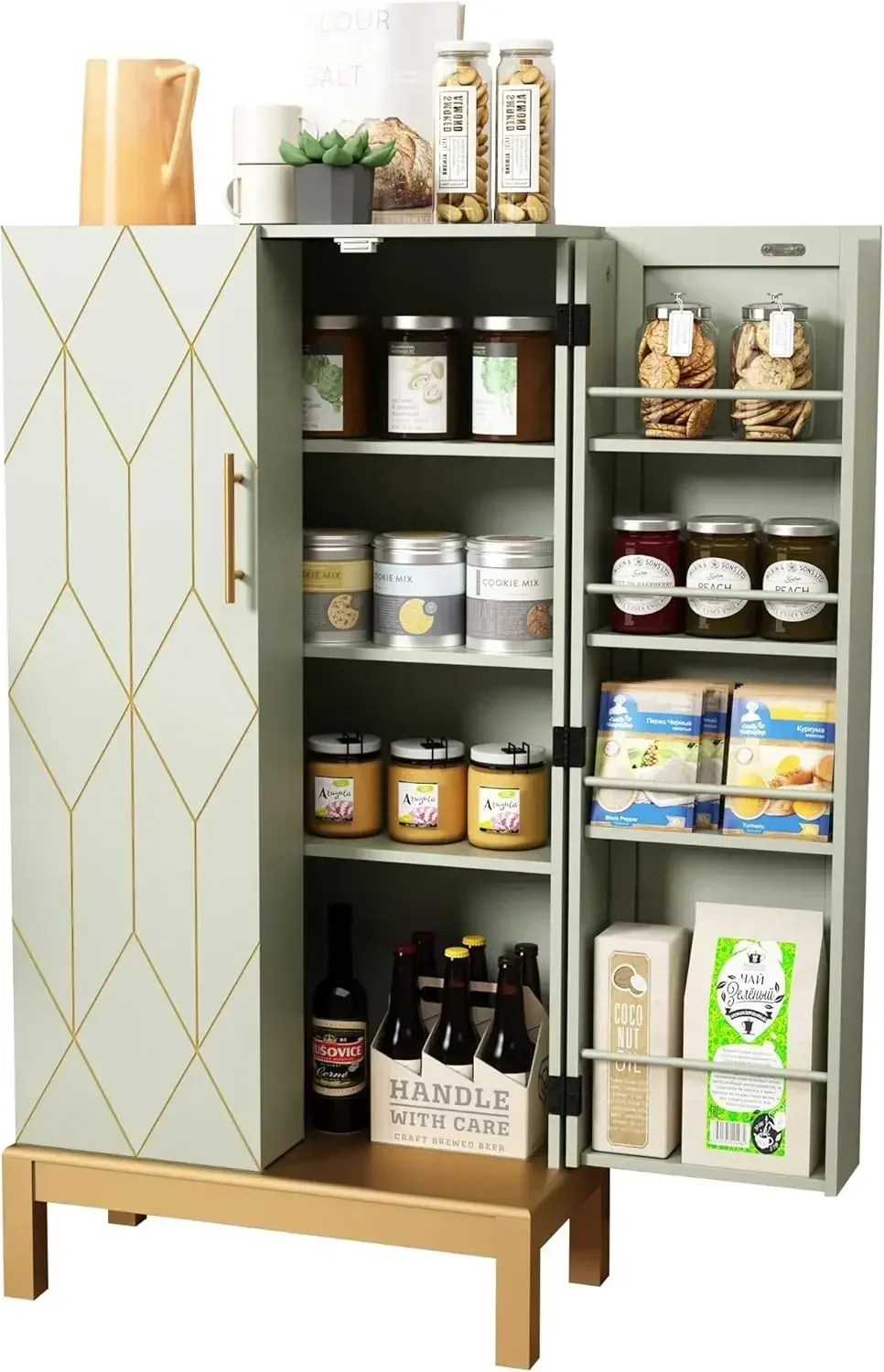 

45'' Kitchen Pantry Cabinet,Storage Cabinet Adjustable Shelves,Food Pantry Cabinet for Kitchen,Dining Room,Living Room Garage