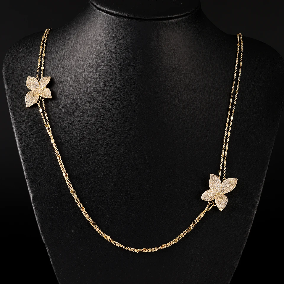 ZAKOL New Trendy Gold Silver Color Zircon Inlaid Leaf Long Necklace for Women Fashion Sequins Sexy Party Sweater Chain Jewelry