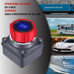 Battery Disconnect Switch with Voltmeter, DC 5-60V Master Isolator CutShut Off for Marine Boat Car Truck Camper RV (OnOff)