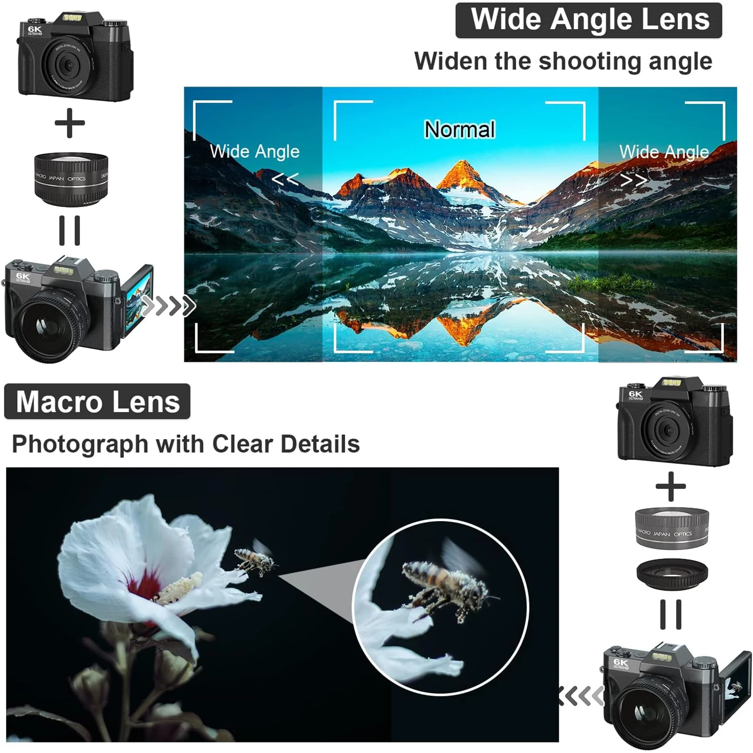 6K Digital Camera 64MP 16X Digital Zoom 3'' Flip Screen WiFi Web Camcorder Vintage Photography Compact Professional Video Camera