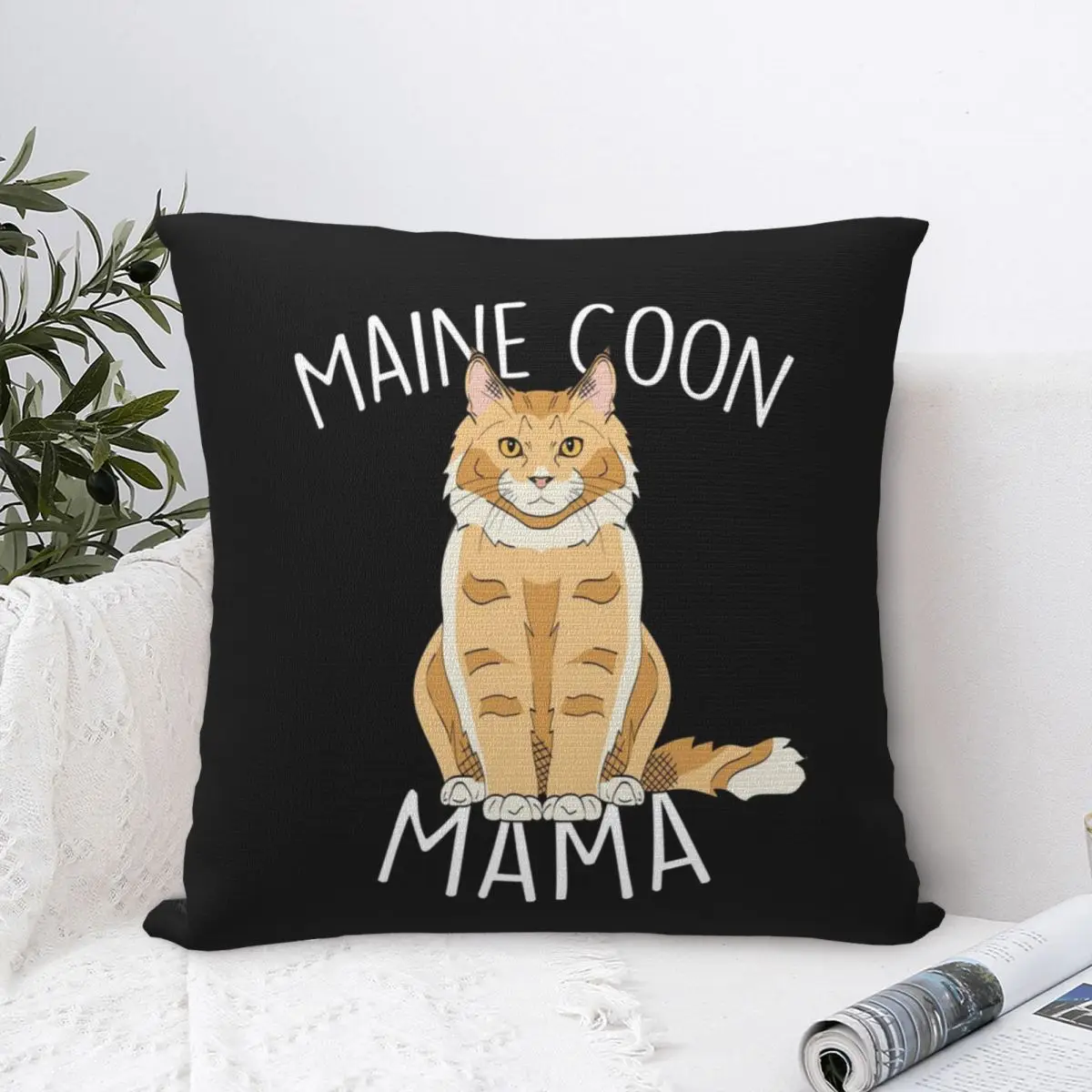 Maine Coon Cat Mama Pillowcase Polyester Cushion Comfort Throw Pillow Sofa Decorative Cushions Used for Home Bedroom Living Room