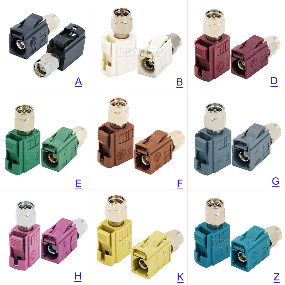 10PCS/Lot SMA Male Plug to Fakra Code A/B/C/D/E/F/G/H/I/K/Z Female Jack 50 Ohm Straight RF Coaxial Adapter